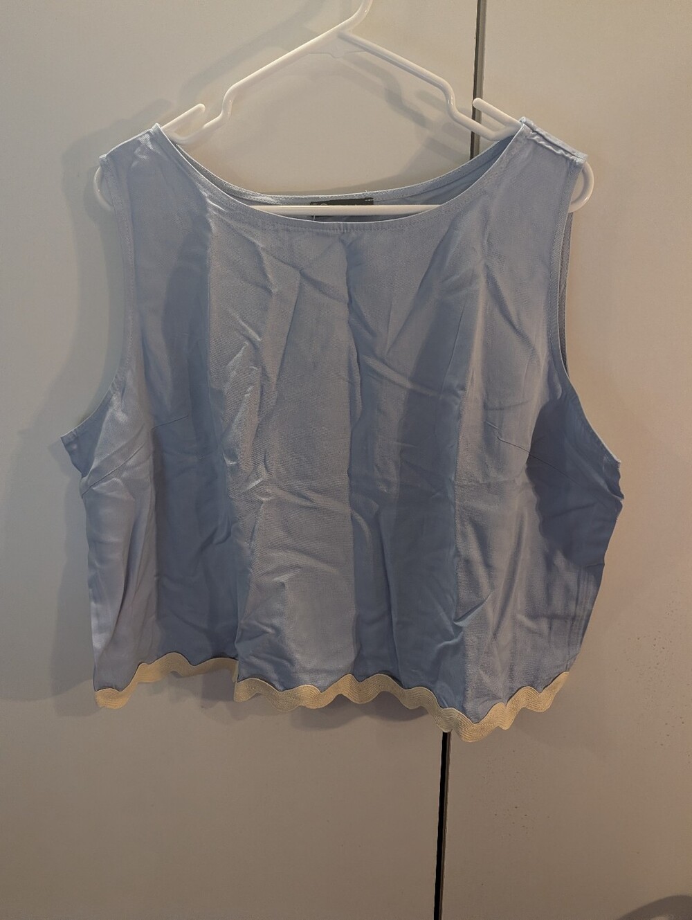 PrettyGarden XXL Sleeveless Light Blue Scalloped Hem Women's Top With Shorts NWT